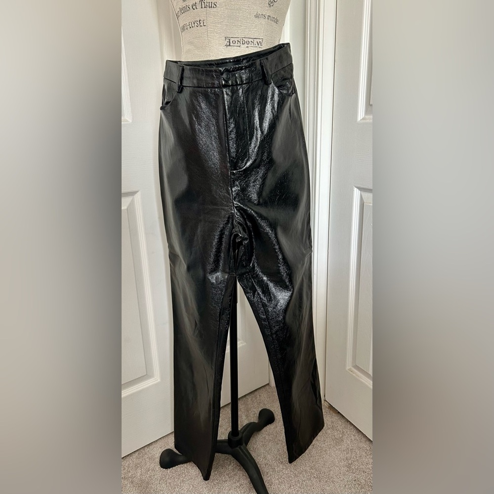 White Fox Black Faux Leather Pants for Women Sz Med